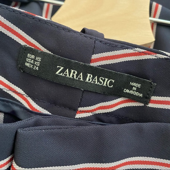 Zara Basic High Waisted Wide Leg Striped Pants Size XS Navy - Picture 9 of 10